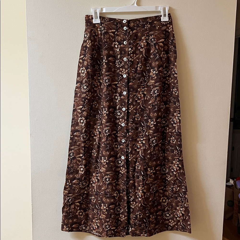 Vintage Floral Brown Maxi Skirt